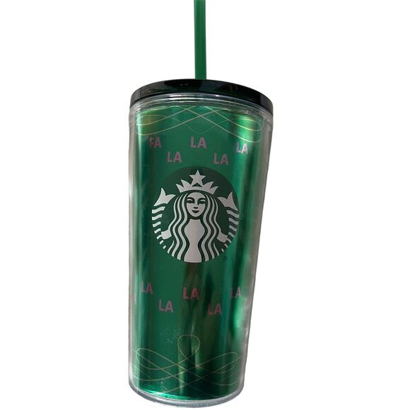 Starbucks Cold Brew Cup Tumbler W Straw 16 oz FA LA LA LA Holiday Edition Green - Picture 1 of 4